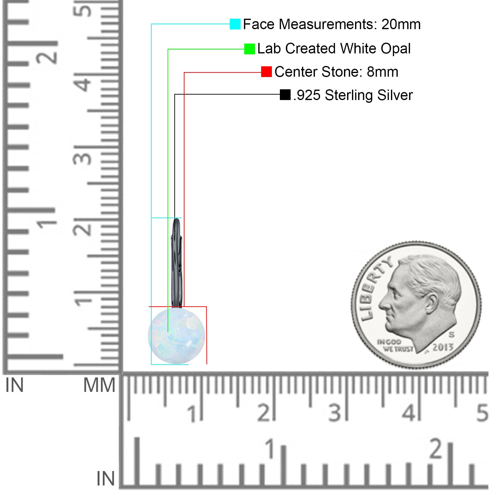 Round 8mm Lab Created Opal Leverback Earrings 925 Sterling Silver