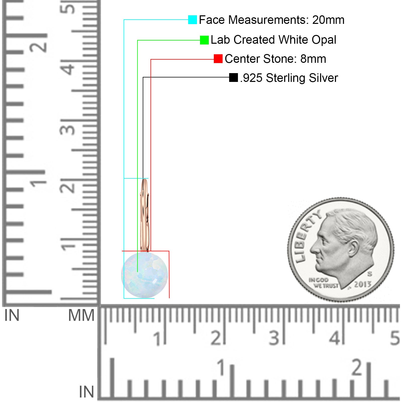 Round 8mm Lab Created Opal Leverback Earrings 925 Sterling Silver