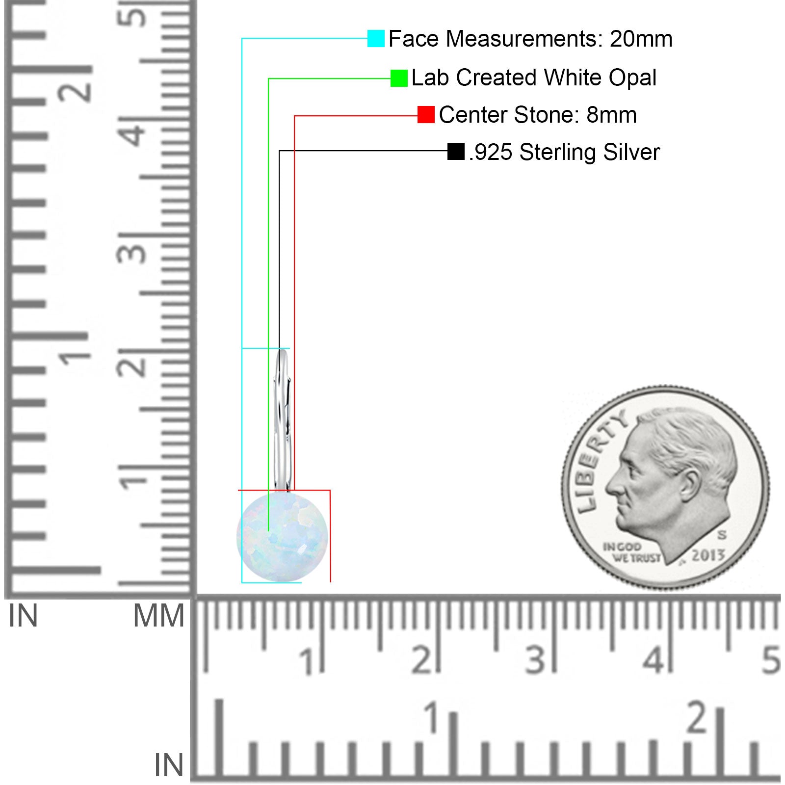 Round 8mm Lab Created Opal Leverback Earrings 925 Sterling Silver