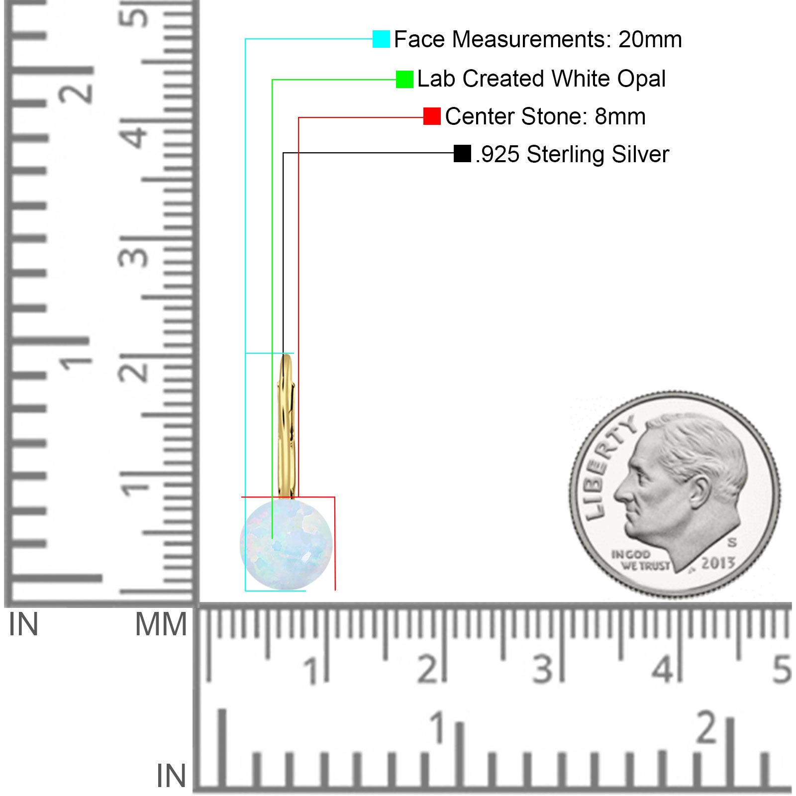 Round 8mm Lab Created Opal Leverback Earrings 925 Sterling Silver