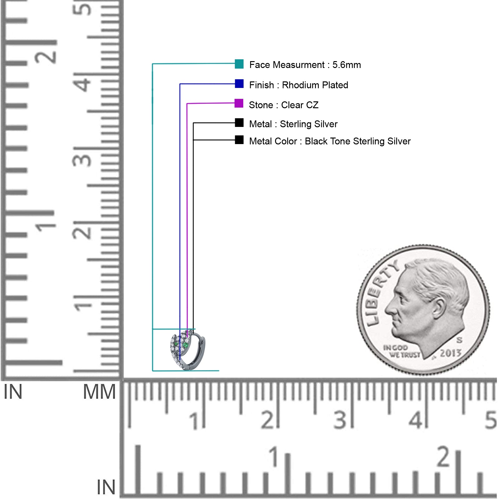 Minimalist 5.6mm Snake Huggie Hoop Earring Cubic Zirconia 925 Sterling Silver