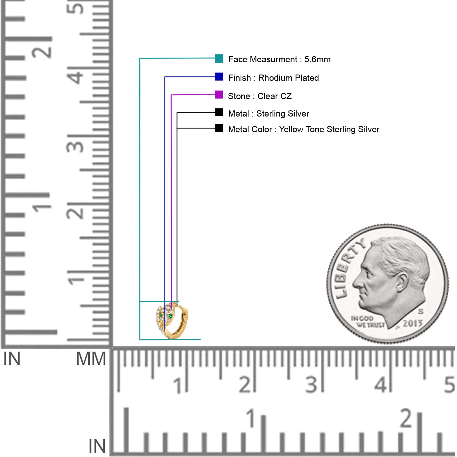 Minimalist 5.6mm Snake Huggie Hoop Earring Cubic Zirconia 925 Sterling Silver