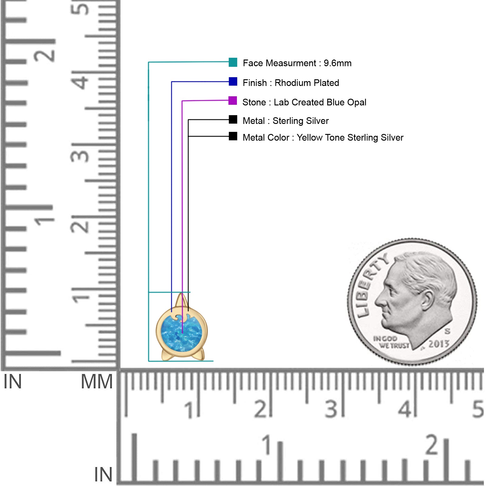 Round 9.6mm Lab Created Opal Unicorn Stud Earring 925 Sterling Silver