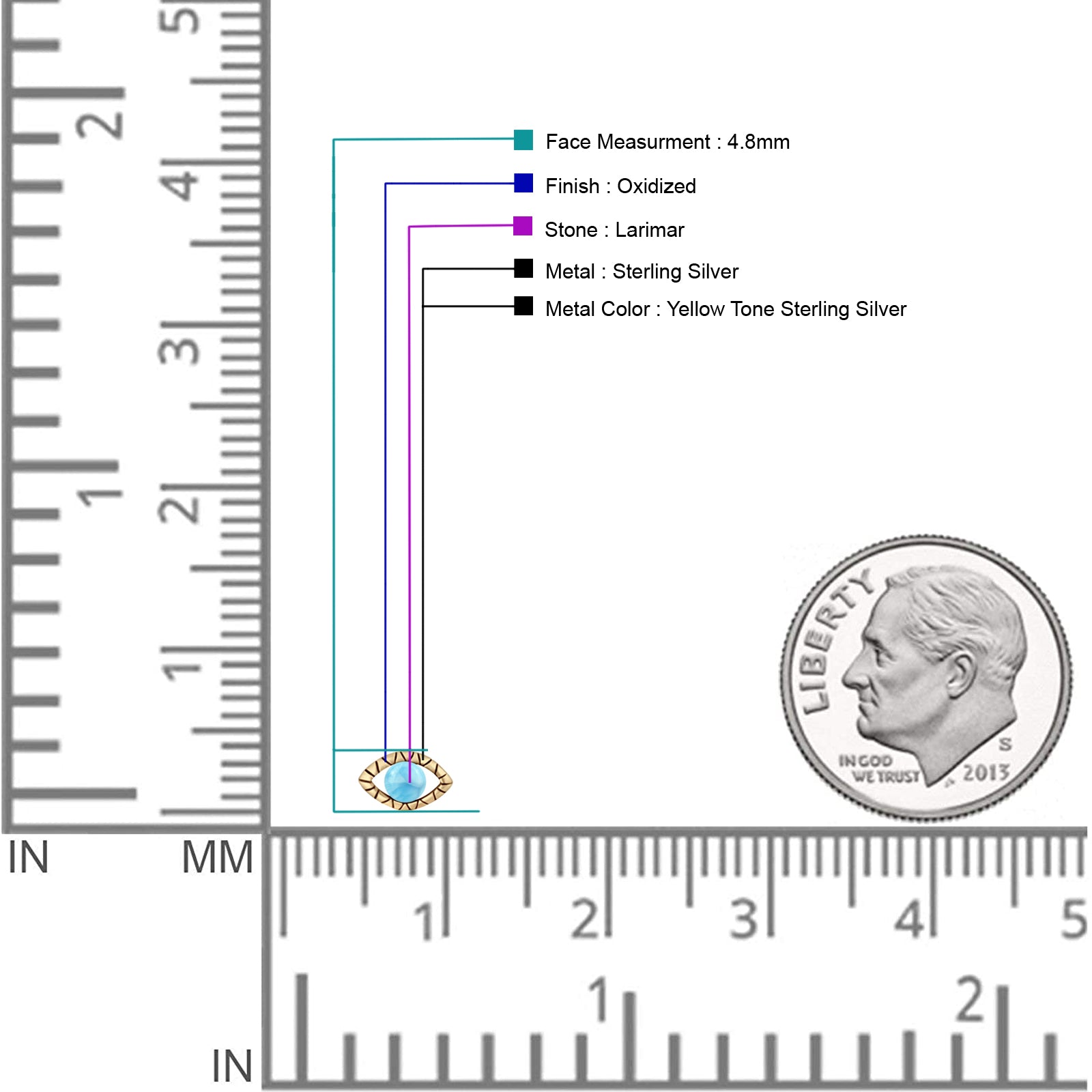 Eyelashes Eye Stud Earring 4.8mm Lab Created Opal Oxidized 925 Sterling Silver