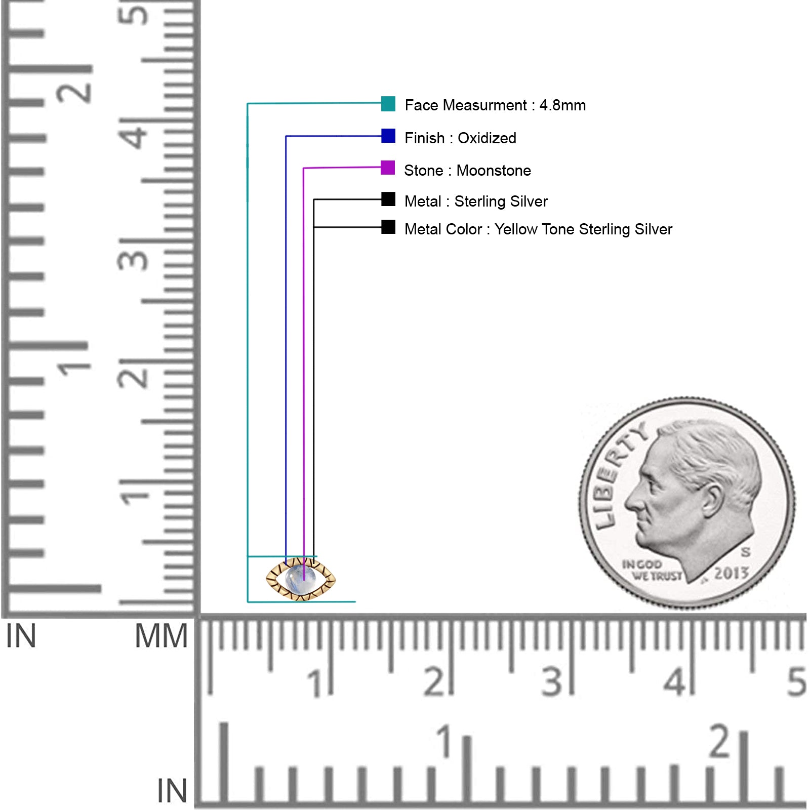 Eyelashes Eye Stud Earring 4.8mm Lab Created Opal Oxidized 925 Sterling Silver