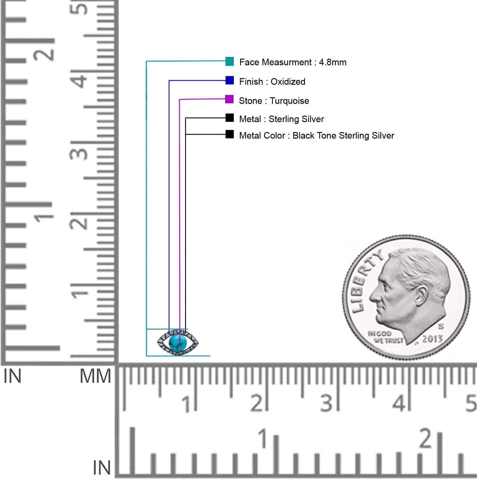 Eyelashes Eye Stud Earring 4.8mm Lab Created Opal Oxidized 925 Sterling Silver