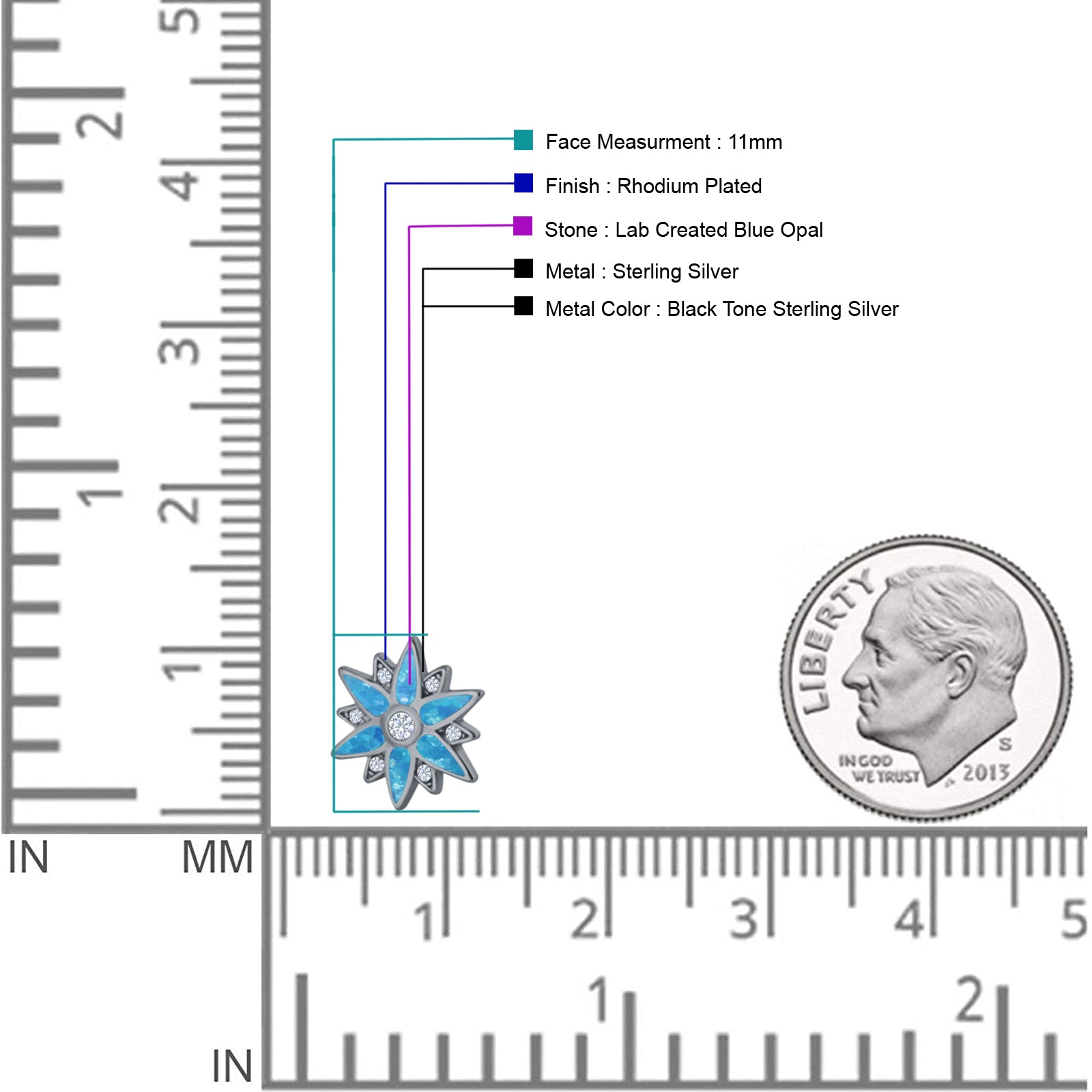 Flower Stud Earring 11mm Floral Lab Created Opal 925 Sterling Silver