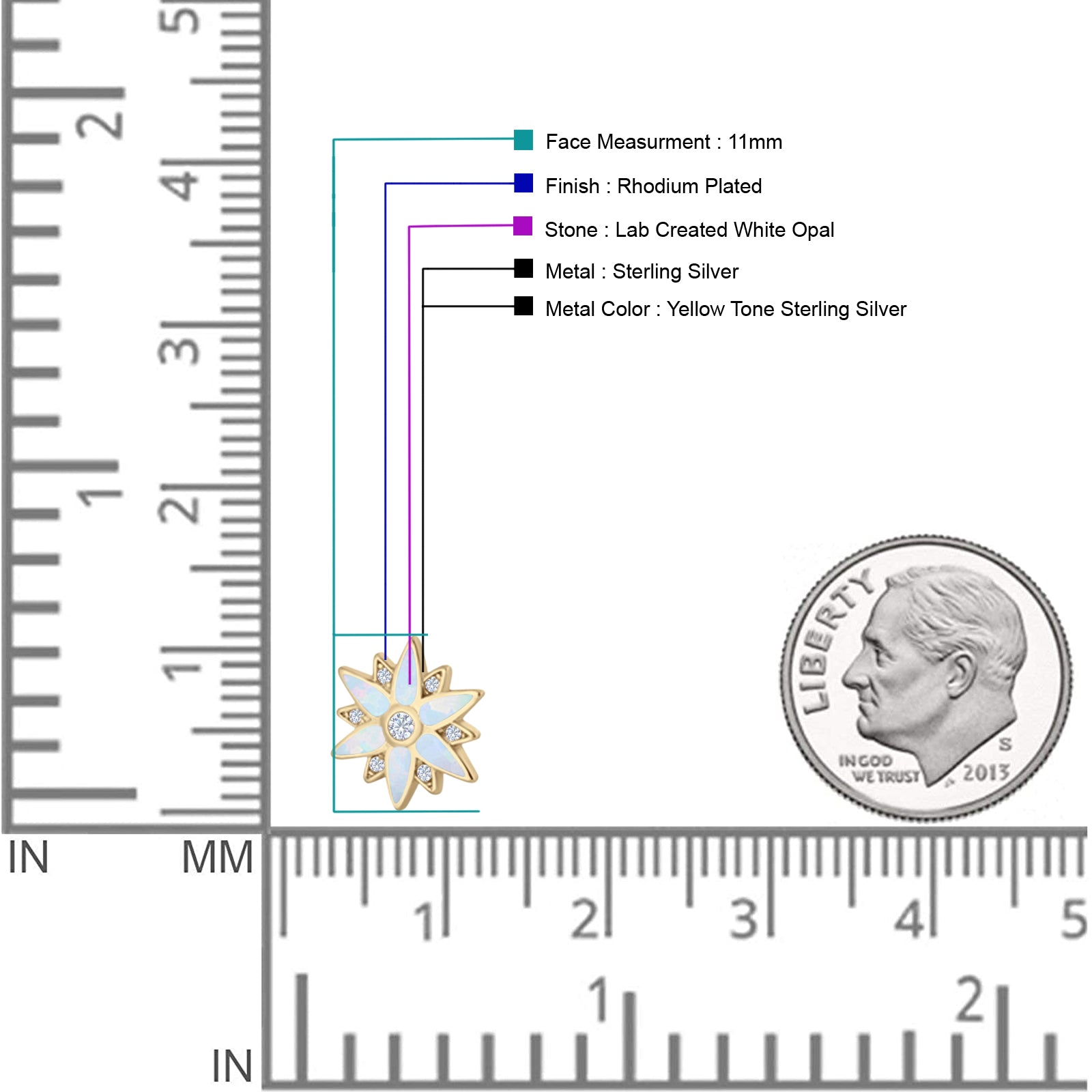 Flower Stud Earring 11mm Floral Lab Created Opal 925 Sterling Silver