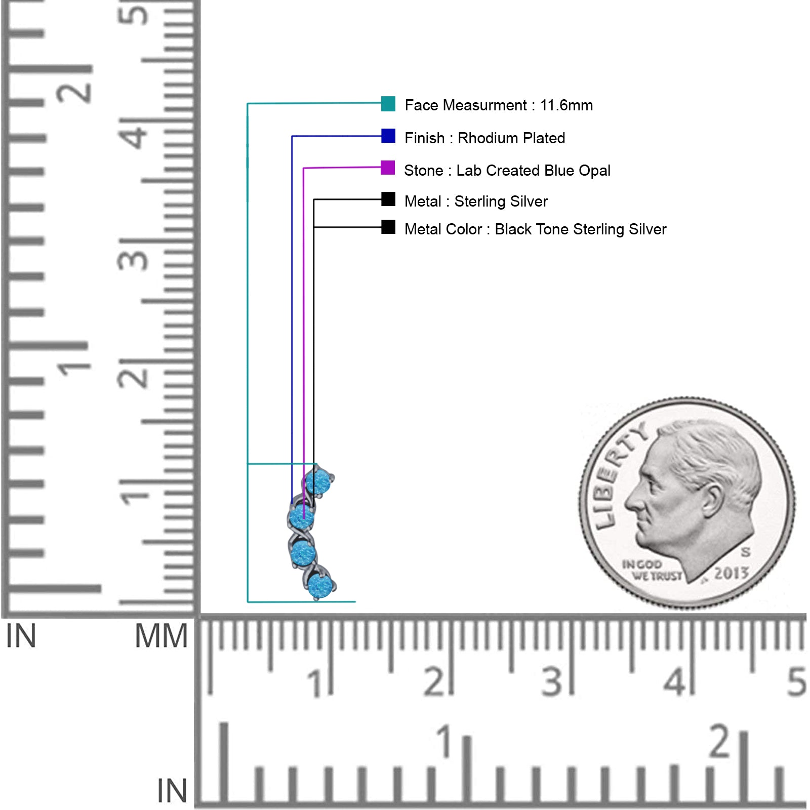 Round 11.6mm Lab Created Opal Climber Stud Earring 925 Sterling Silver