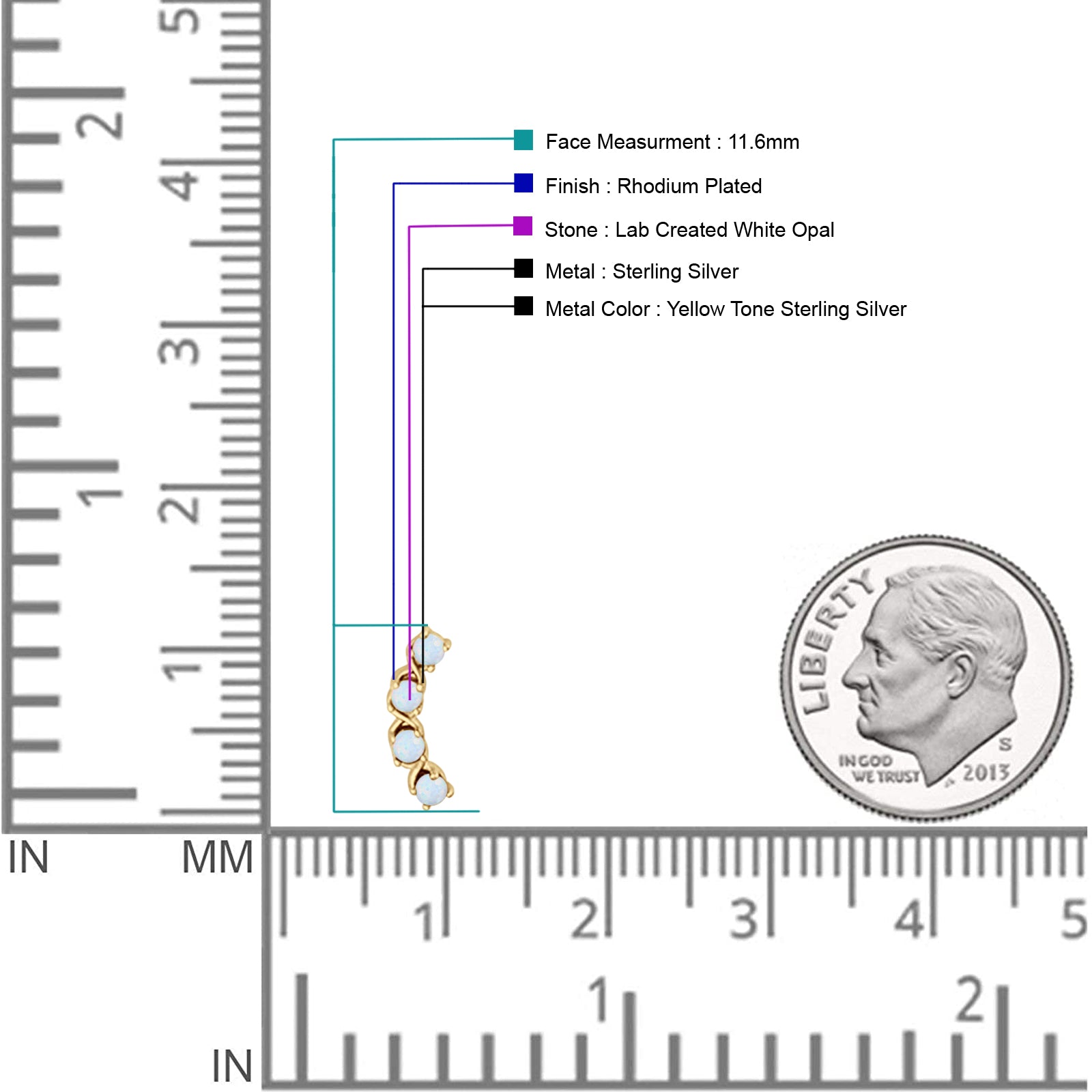 Round 11.6mm Lab Created Opal Climber Stud Earring 925 Sterling Silver