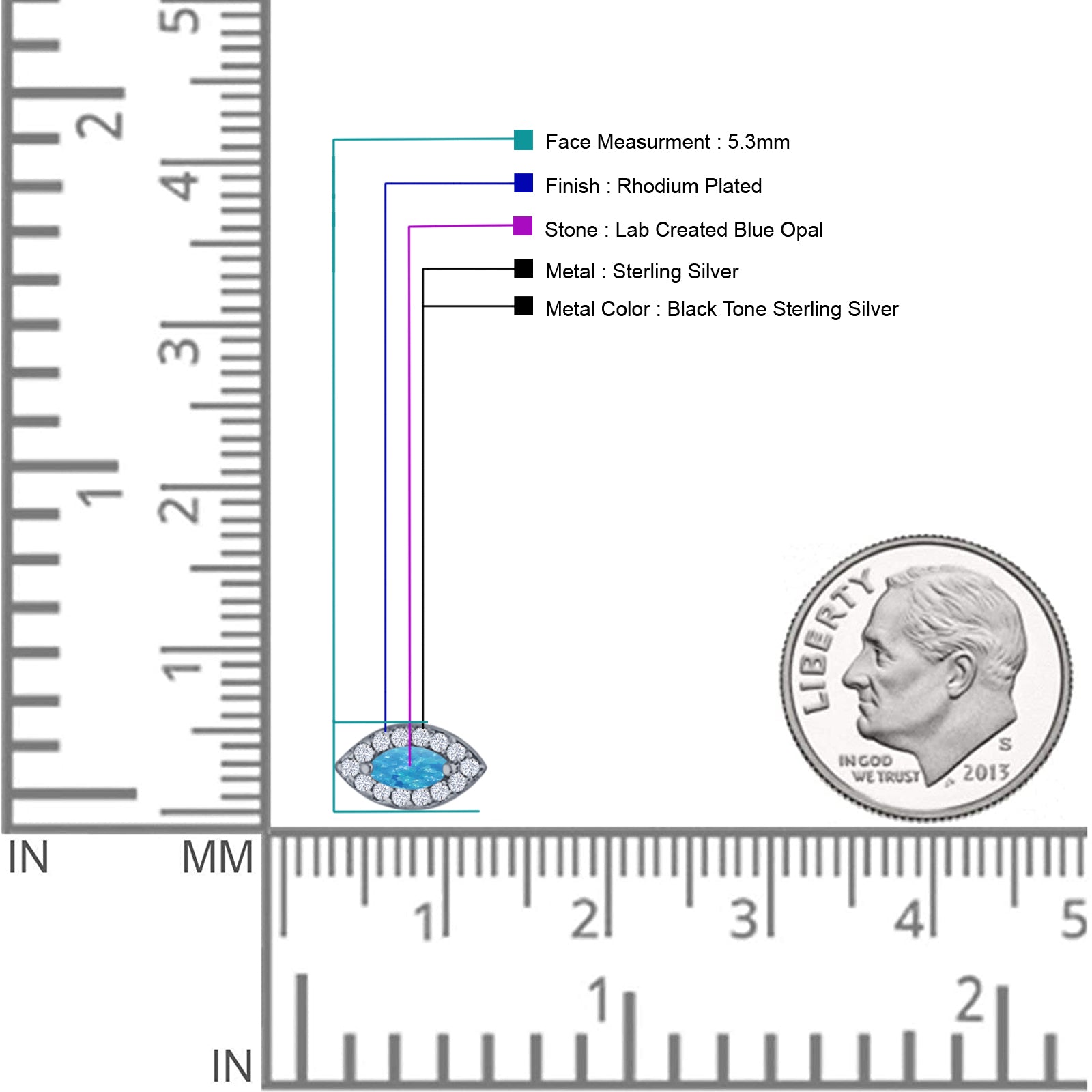 Marquise Halo Evil Eye Stud Earring Lab Created Opal 925 Sterling Silver