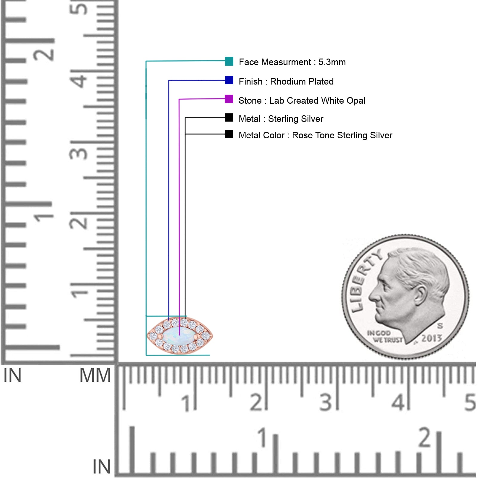 Marquise Halo Evil Eye Stud Earring Lab Created Opal 925 Sterling Silver