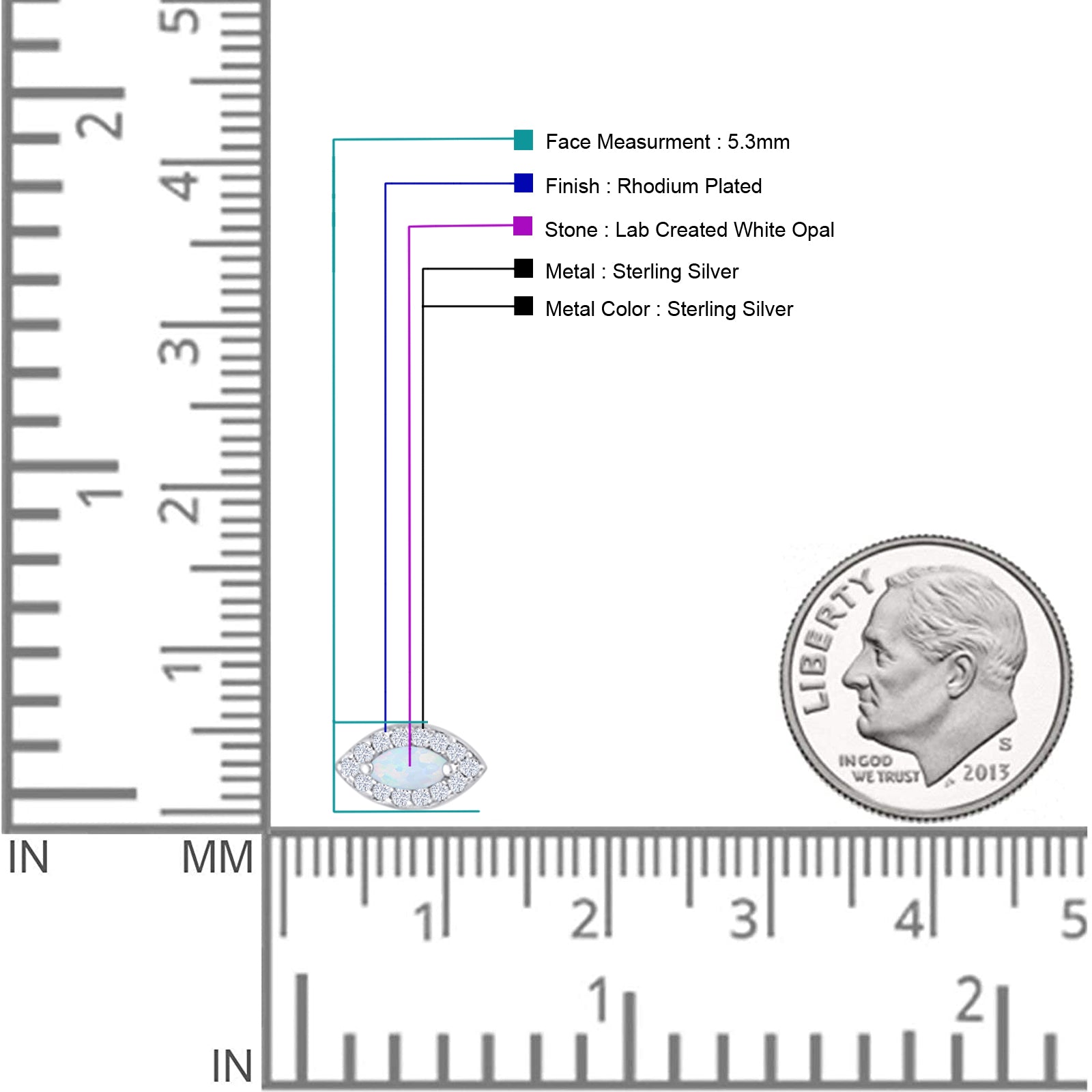 Marquise Halo Evil Eye Stud Earring Lab Created Opal 925 Sterling Silver