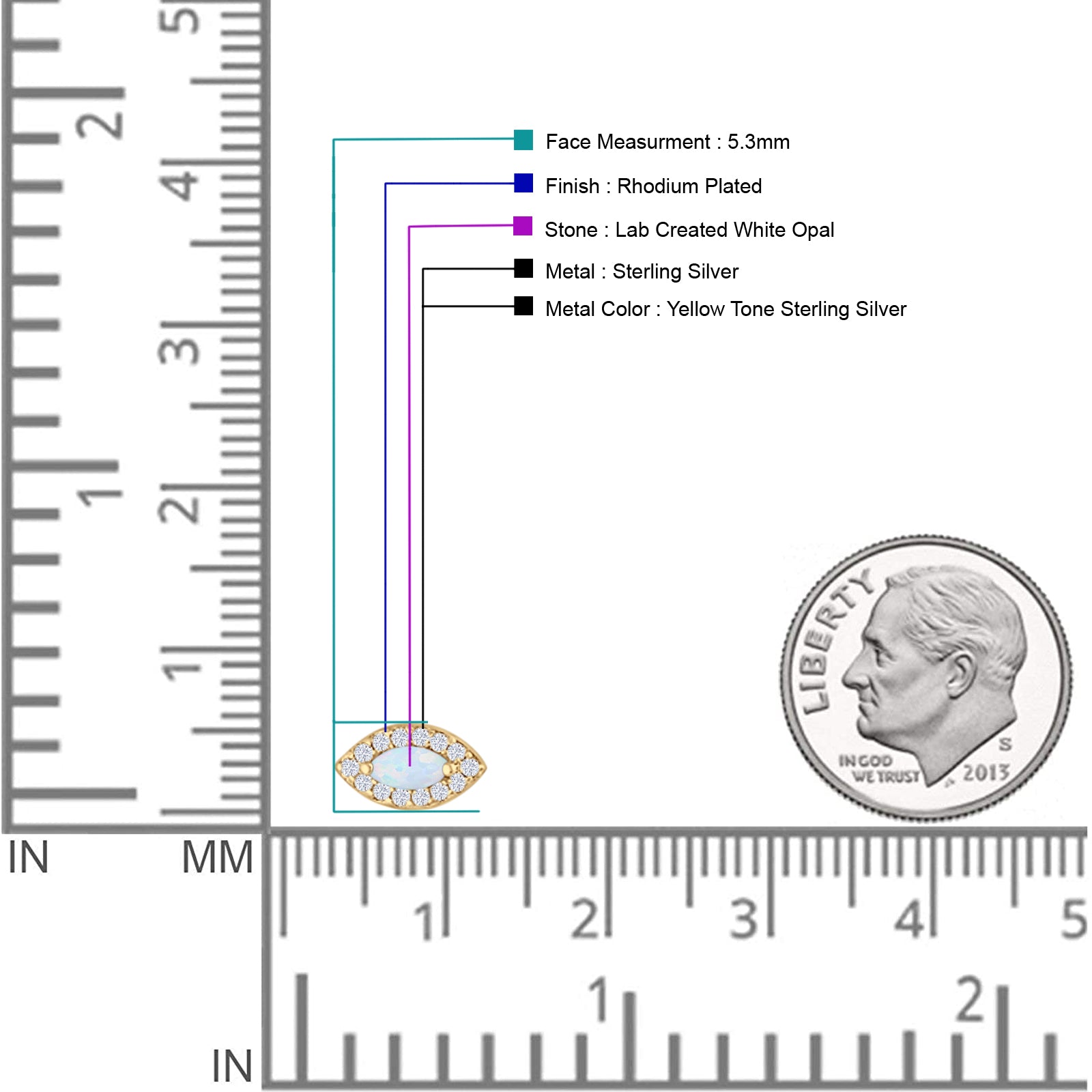 Marquise Halo Evil Eye Stud Earring Lab Created Opal 925 Sterling Silver