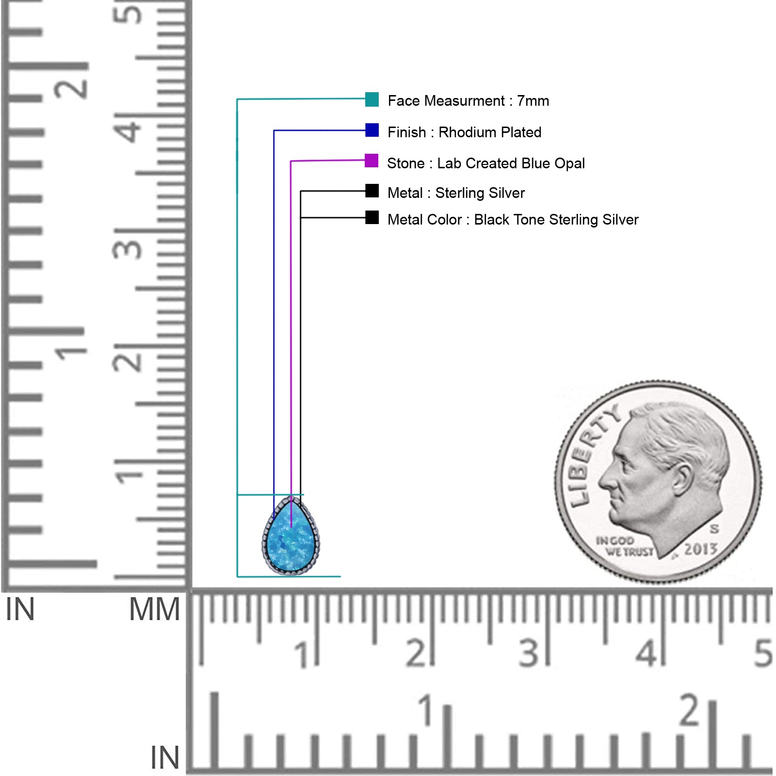 Pear Teardrop Stud Earring 7mm Lab Created Opal 925 Sterling Silver
