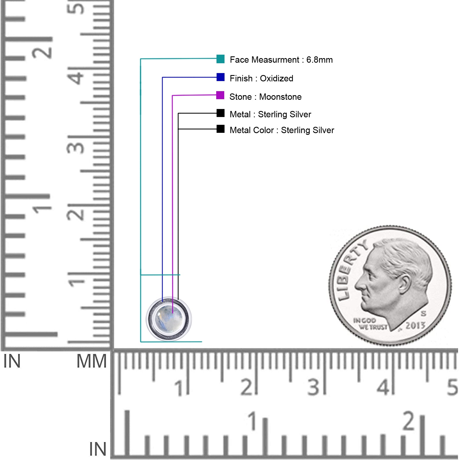 Minimalist 6.8mm Lab Created Opal Bali Stud Earring  925 Sterling Silver
