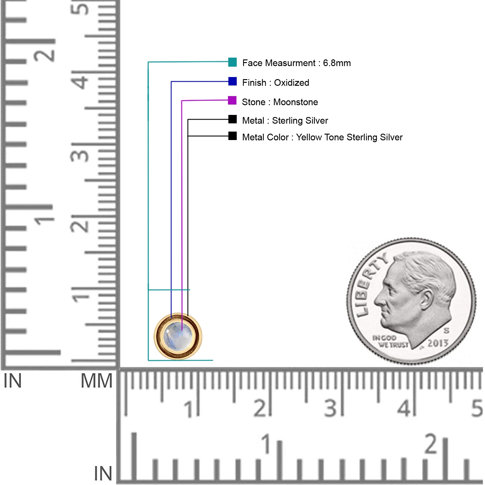 Minimalist 6.8mm Lab Created Opal Bali Stud Earring  925 Sterling Silver