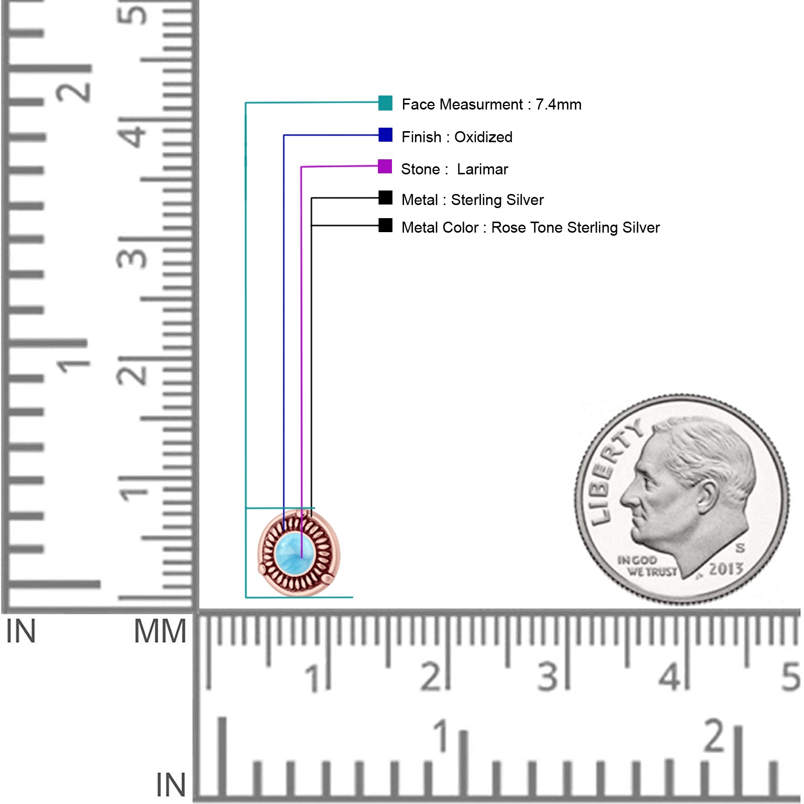 Floral Boho Stud Earring 7.4mm Oxidized Lab Created Opal 925 Sterling Silver