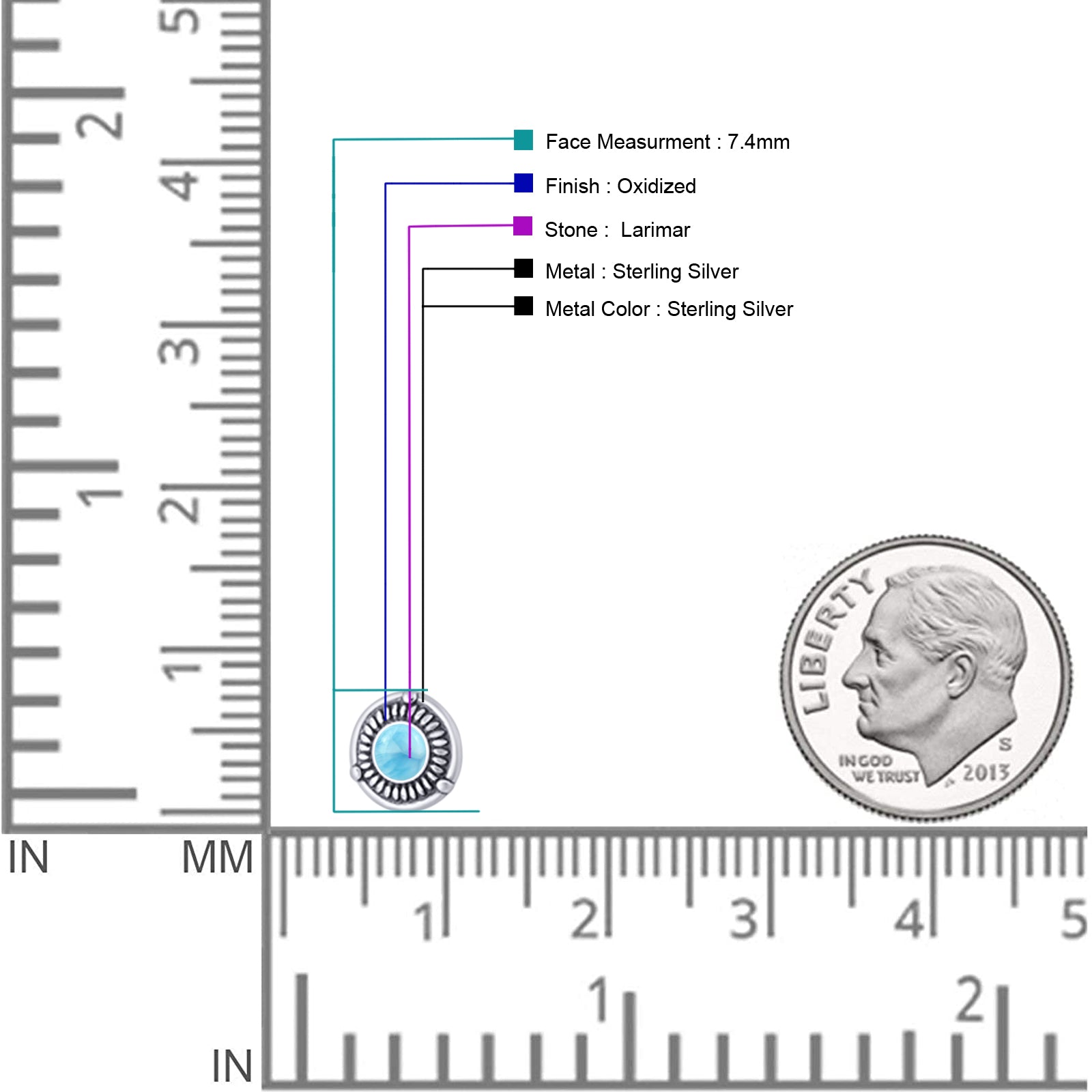 Floral Boho Stud Earring 7.4mm Oxidized Lab Created Opal 925 Sterling Silver