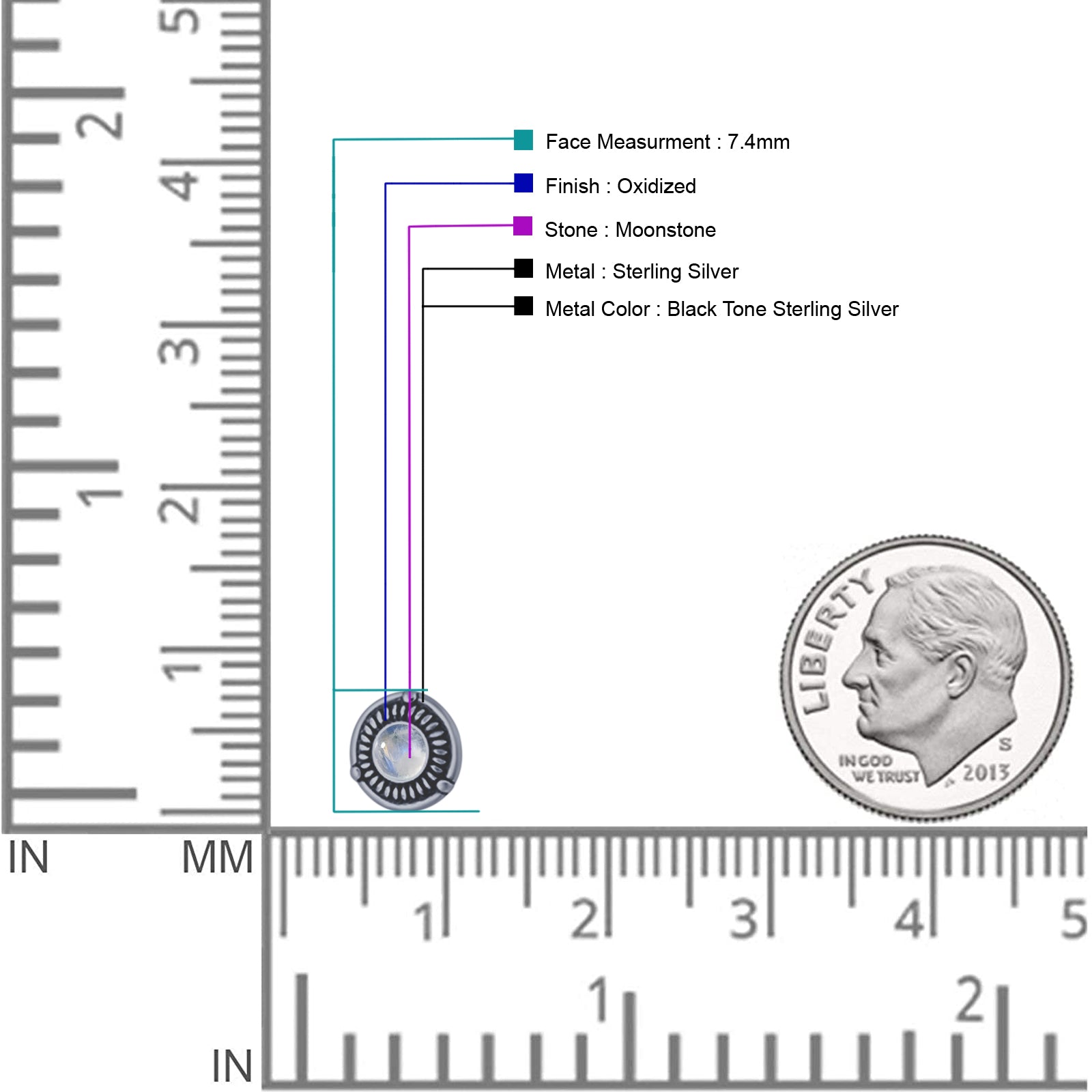 Floral Boho Stud Earring 7.4mm Oxidized Lab Created Opal 925 Sterling Silver