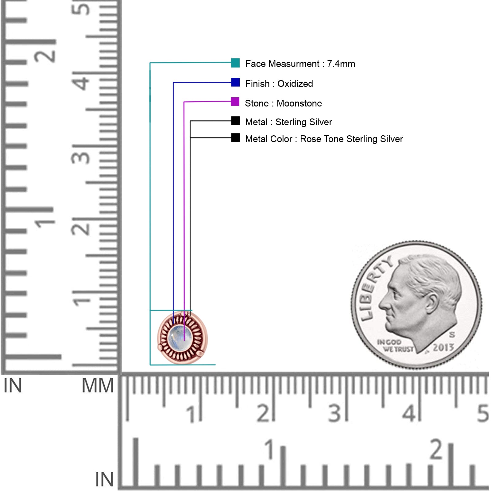 Floral Boho Stud Earring 7.4mm Oxidized Lab Created Opal 925 Sterling Silver