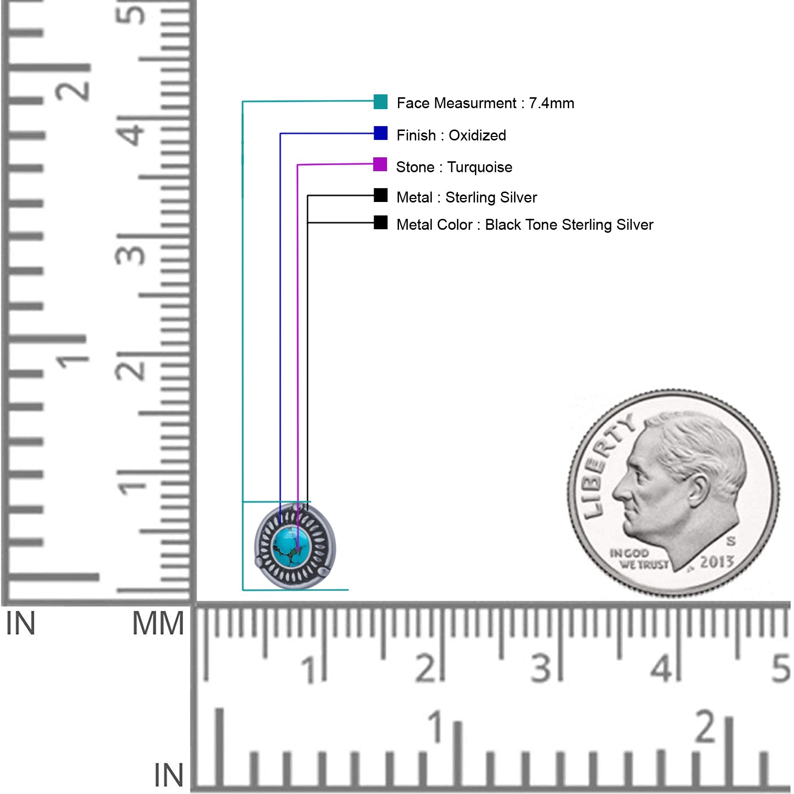 Floral Boho Stud Earring 7.4mm Oxidized Lab Created Opal 925 Sterling Silver