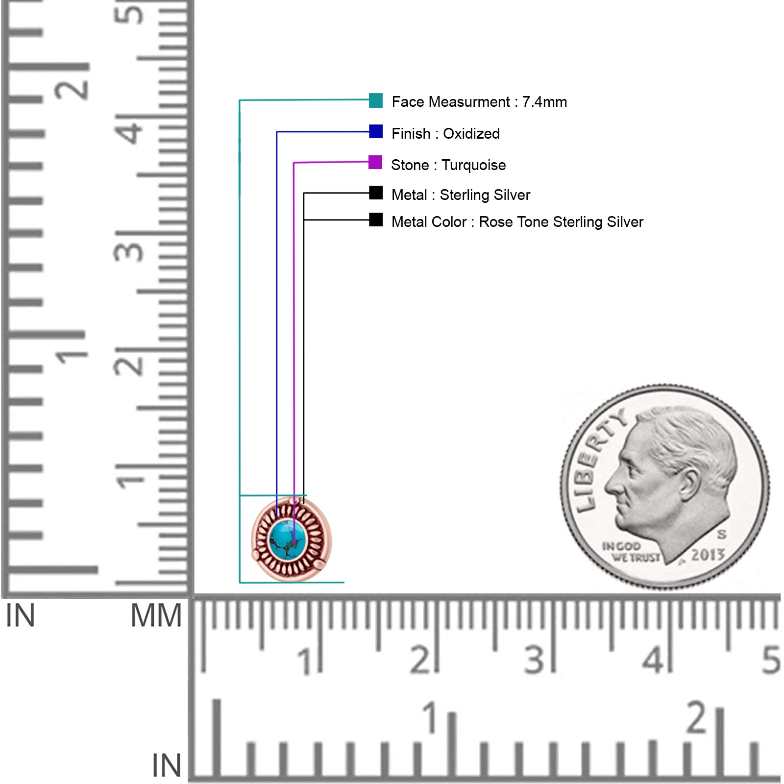 Floral Boho Stud Earring 7.4mm Oxidized Lab Created Opal 925 Sterling Silver