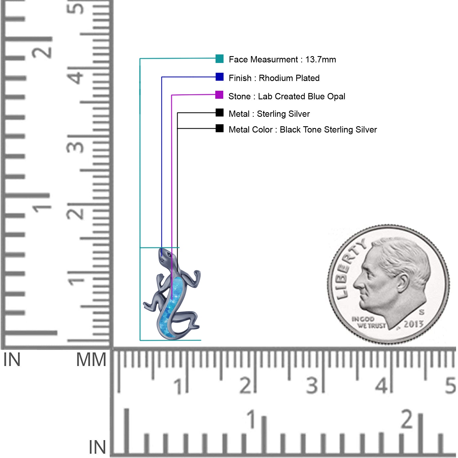 Lizard Stud Earring 13.7mm Lab Created Opal 925 Sterling Silver