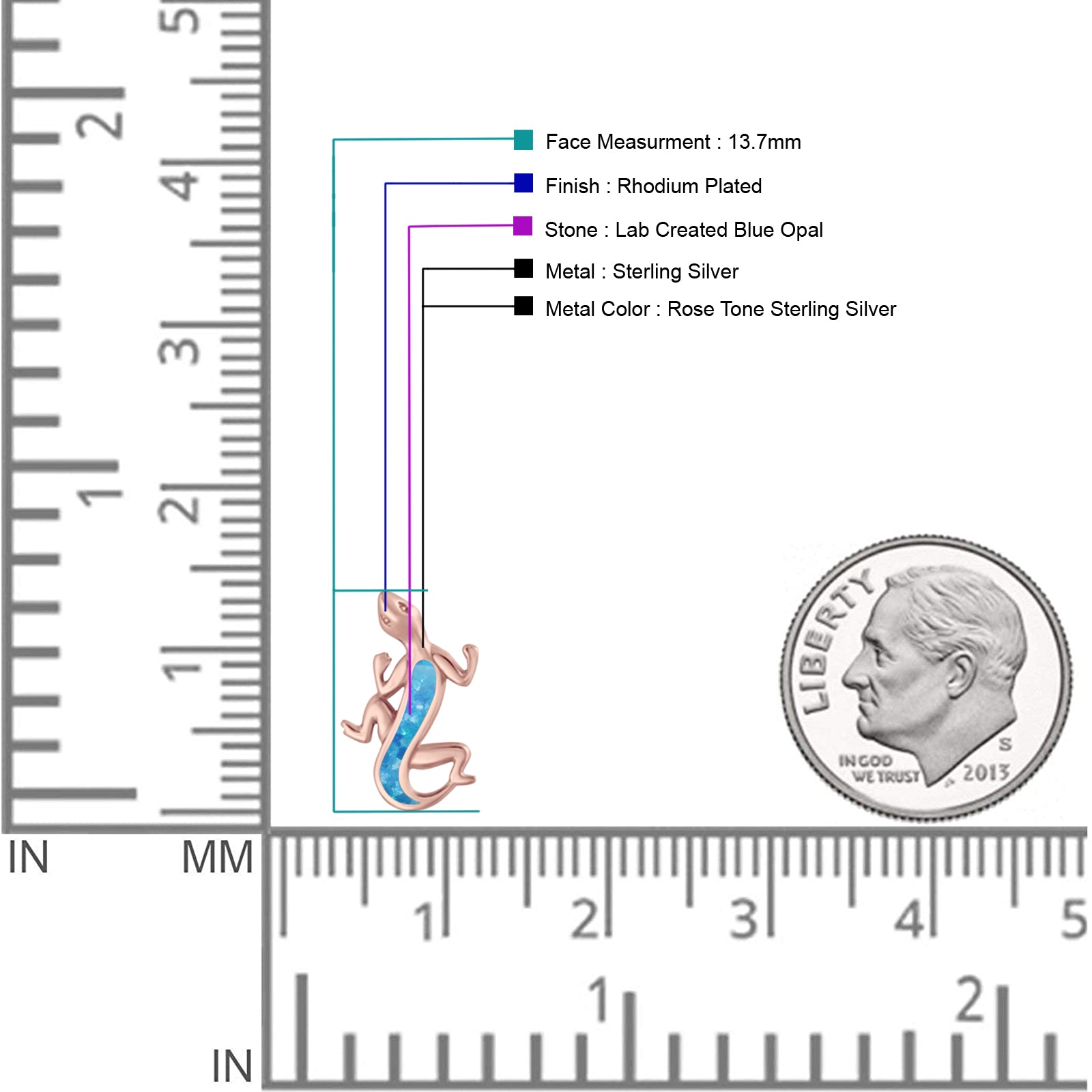 Lizard Stud Earring 13.7mm Lab Created Opal 925 Sterling Silver