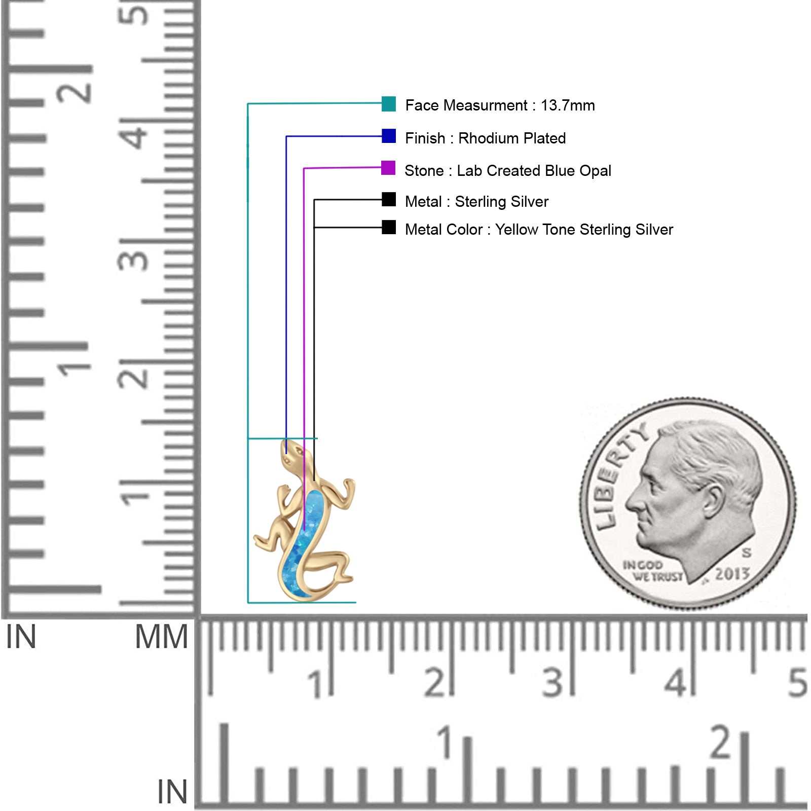 Lizard Stud Earring 13.7mm Lab Created Opal 925 Sterling Silver
