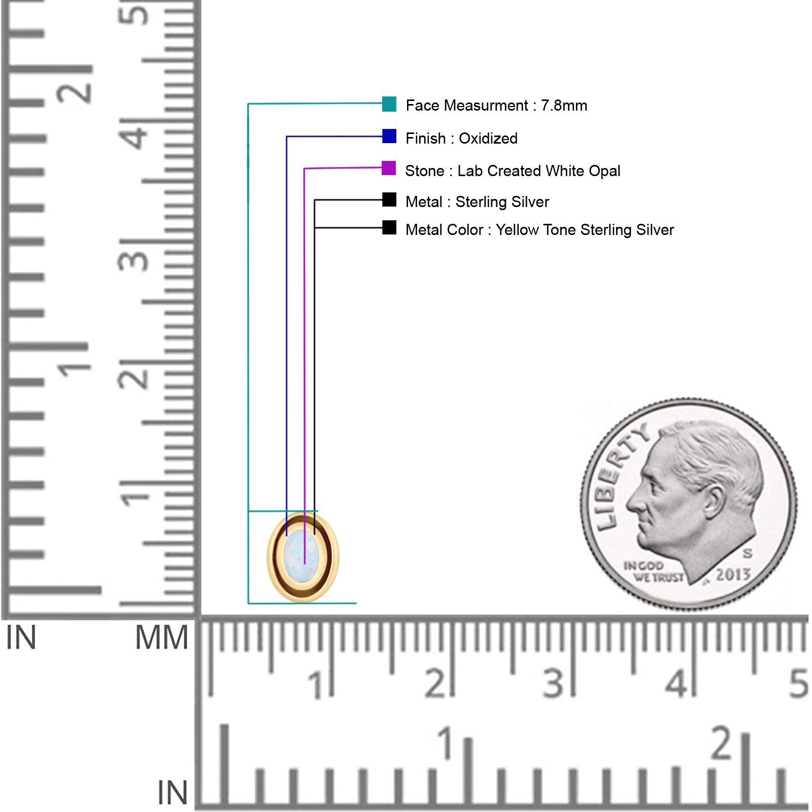 Oval Stud Earring 7.8mm Lab Created Opal Oxidized 925 Sterling Silver