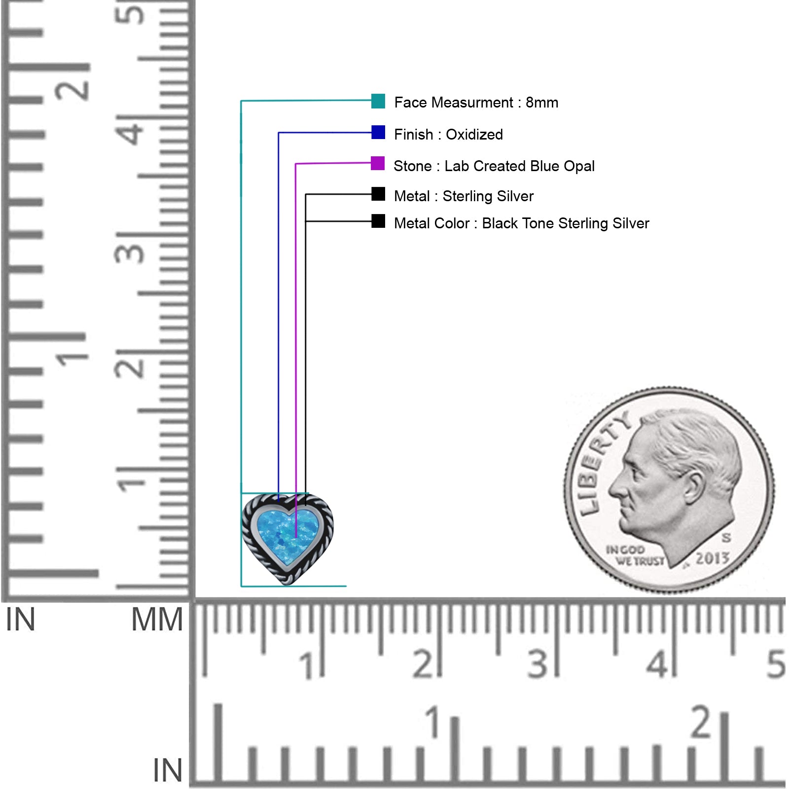 Heart Shaped Earring 8mm Twisted Rope Created Opal 925 Sterling Silver