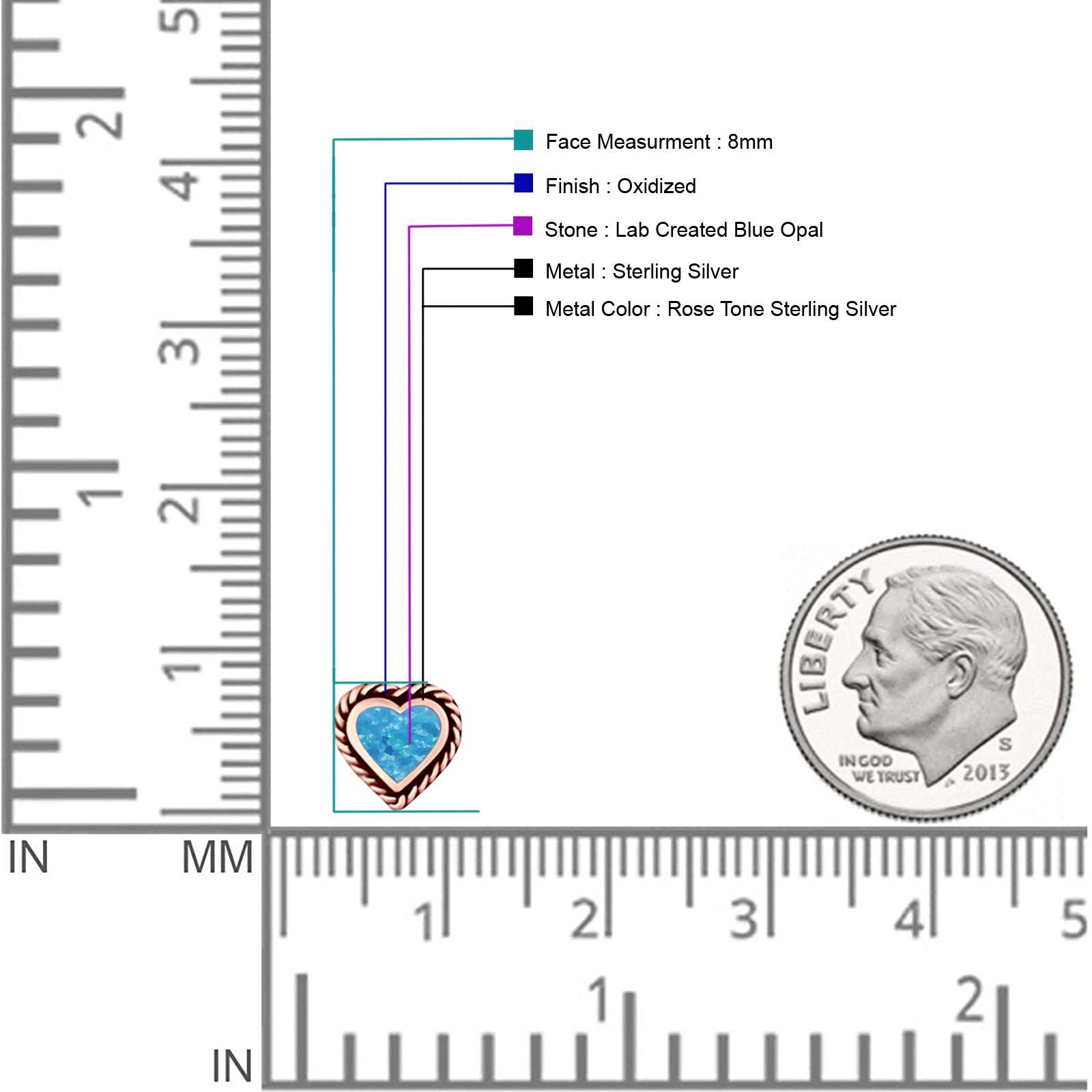 Heart Shaped Earring 8mm Twisted Rope Created Opal 925 Sterling Silver