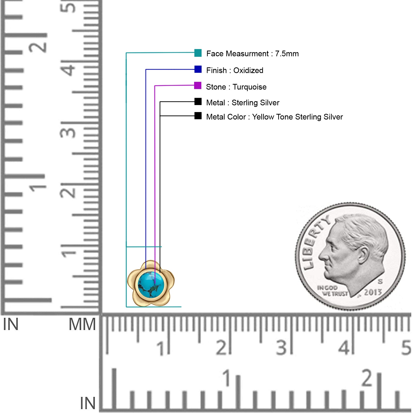 Flower 7.5mm Round Lab Created Opal Floral Stud Earring Oxidized 925 Sterling Silver