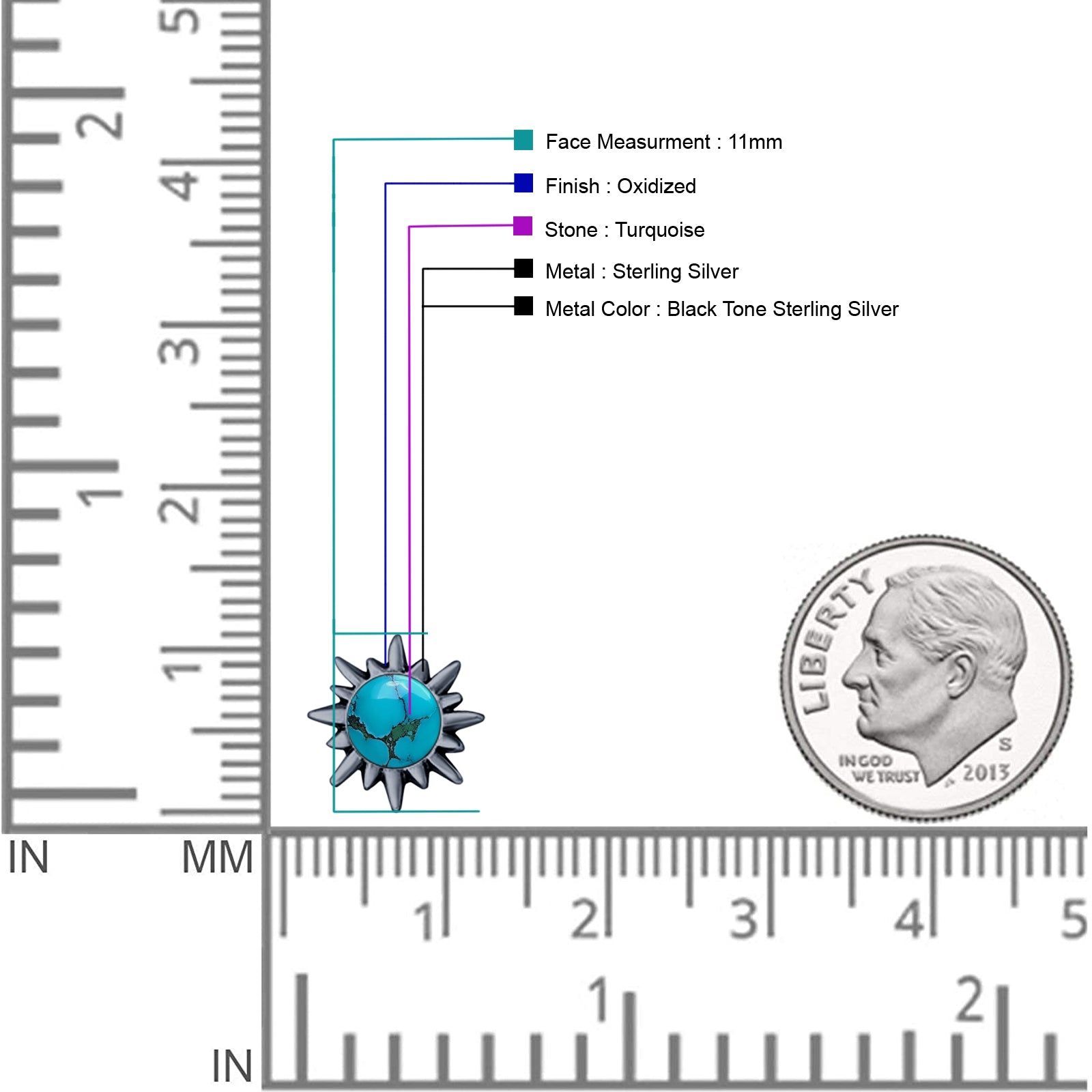 Sunflower 11mm Round Lab Created Opal Stud Earring Star Oxidized 925 Sterling Silver