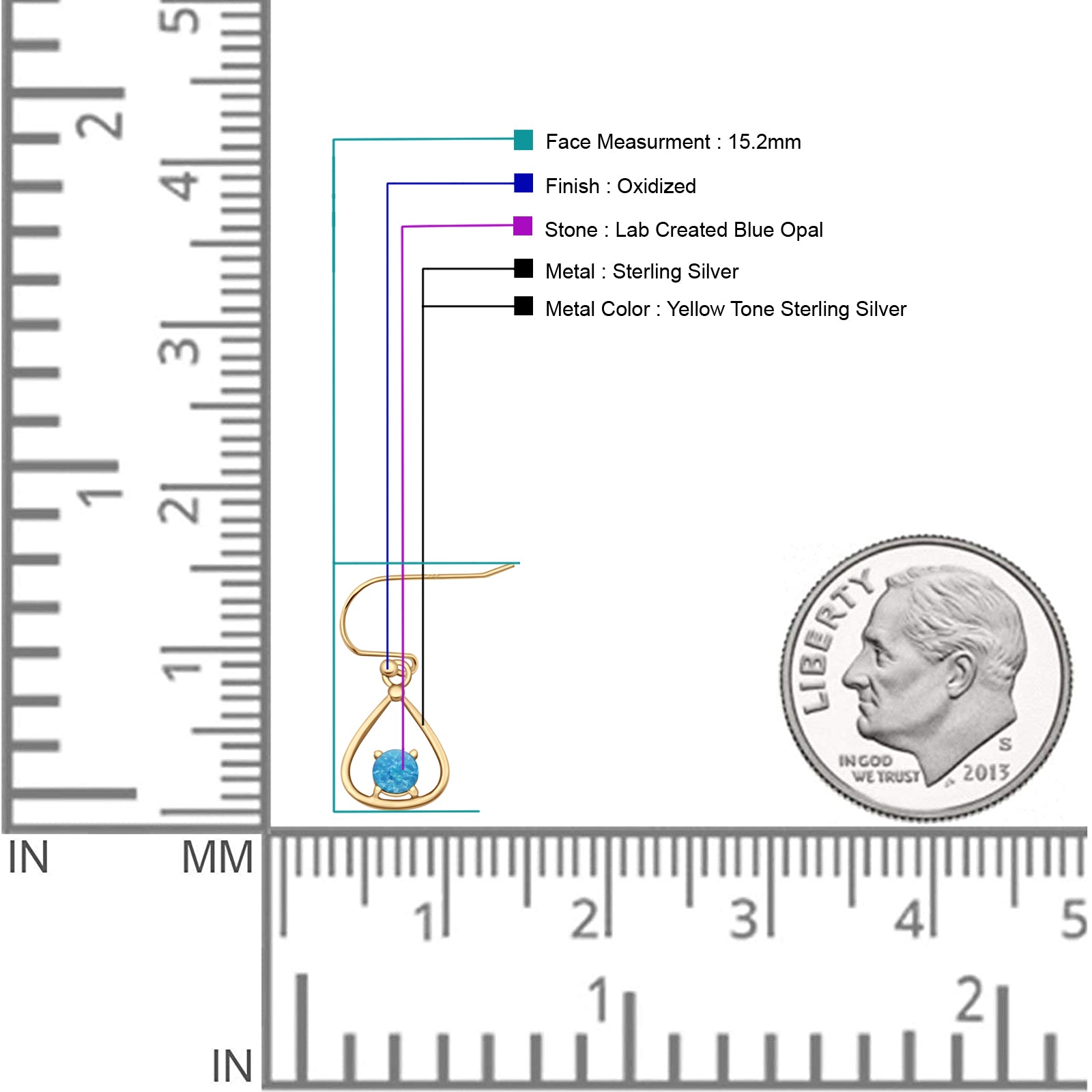 Pear 15.2mm Fishhook Earring Oxidized Round Lab Created Opal 925 Sterling Silver