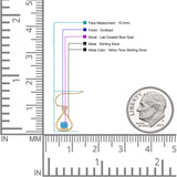 Pear 15.2mm Fishhook Earring Oxidized Round Lab Created Opal 925 Sterling Silver