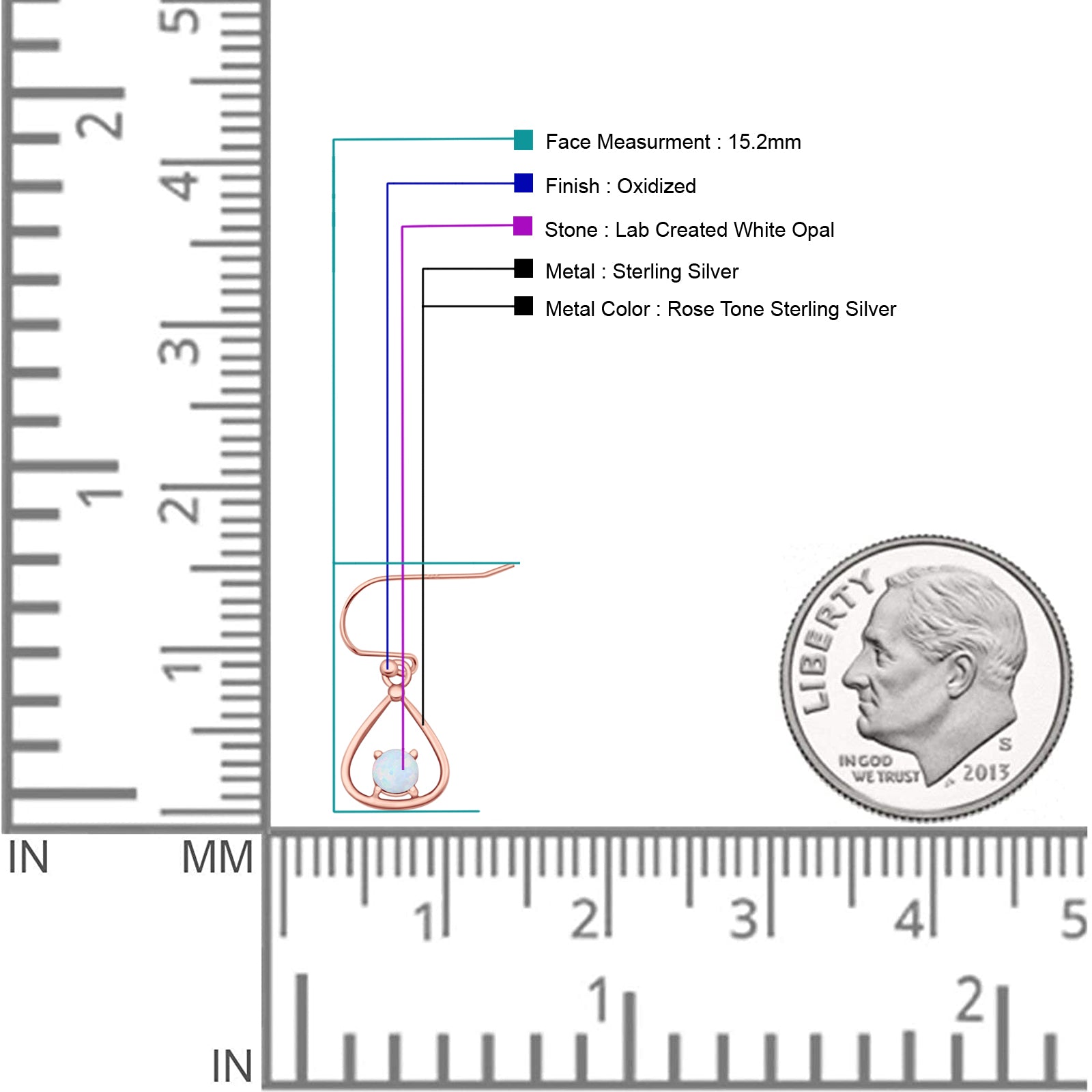 Pear 15.2mm Fishhook Earring Oxidized Round Lab Created Opal 925 Sterling Silver