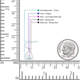 Pear 15.2mm Fishhook Earring Oxidized Round Lab Created Opal 925 Sterling Silver