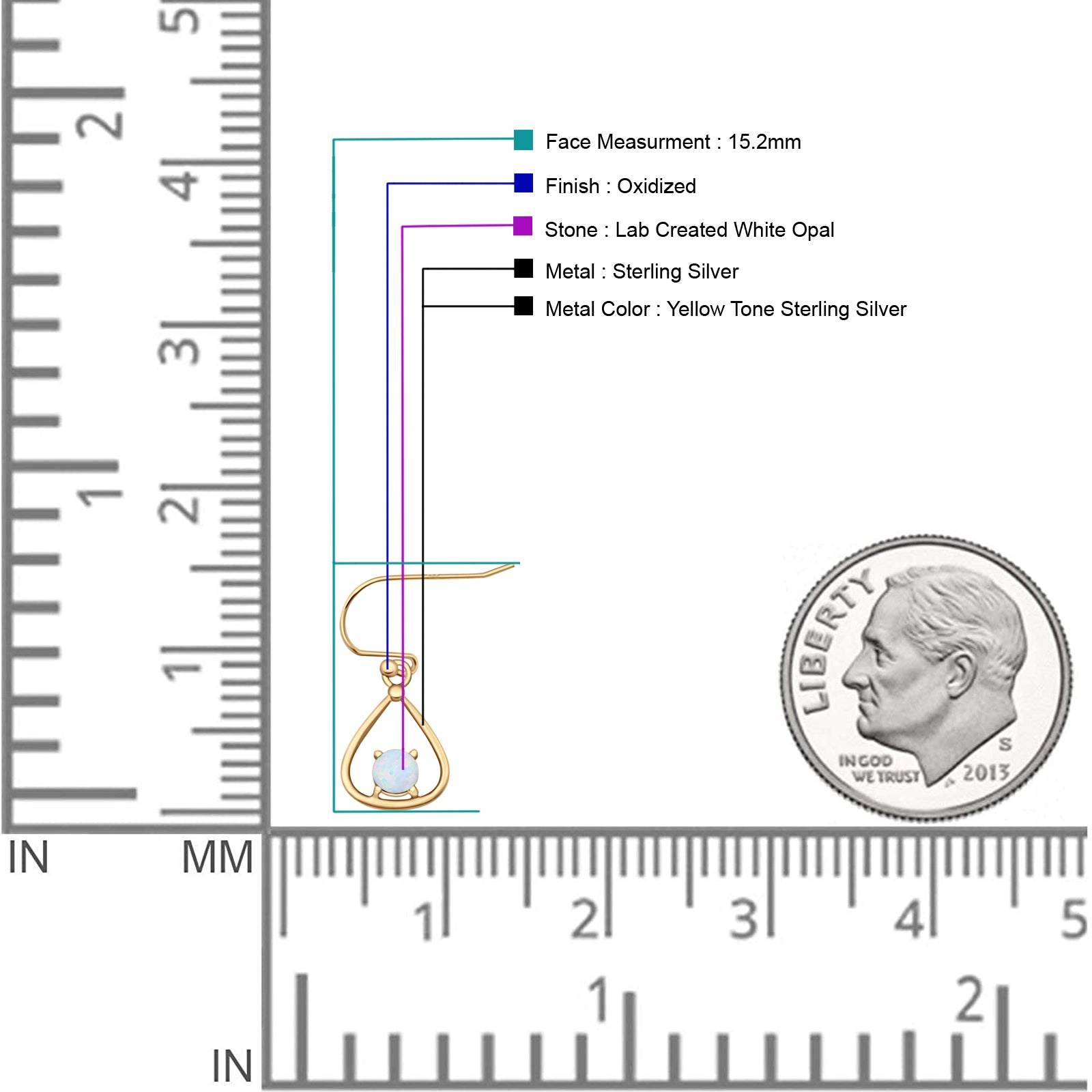 Pear 15.2mm Fishhook Earring Oxidized Round Lab Created Opal 925 Sterling Silver