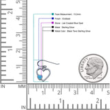 Heart Fishhook Earrings 13.2mm Lab Created Opal Oxidized 925 Sterling Silver