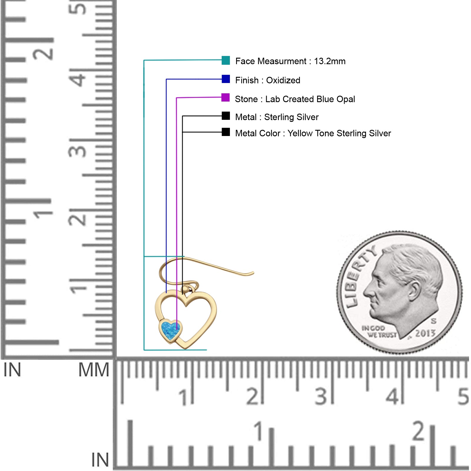 Heart Fishhook Earrings 13.2mm Lab Created Opal Oxidized 925 Sterling Silver