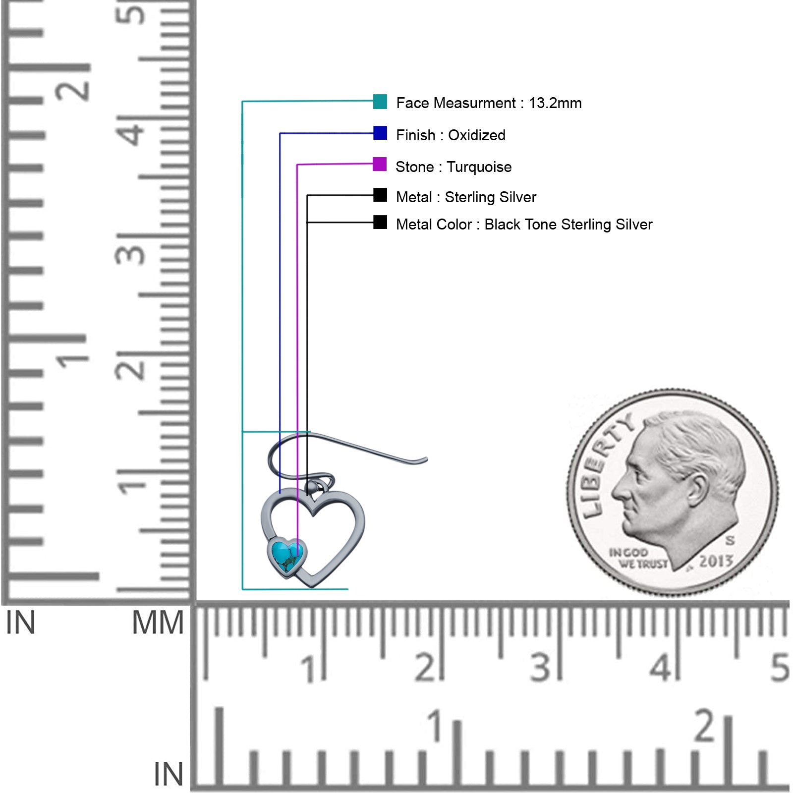 Heart Fishhook Earrings 13.2mm Lab Created Opal Oxidized 925 Sterling Silver