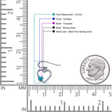 Heart Fishhook Earrings 13.2mm Lab Created Opal Oxidized 925 Sterling Silver