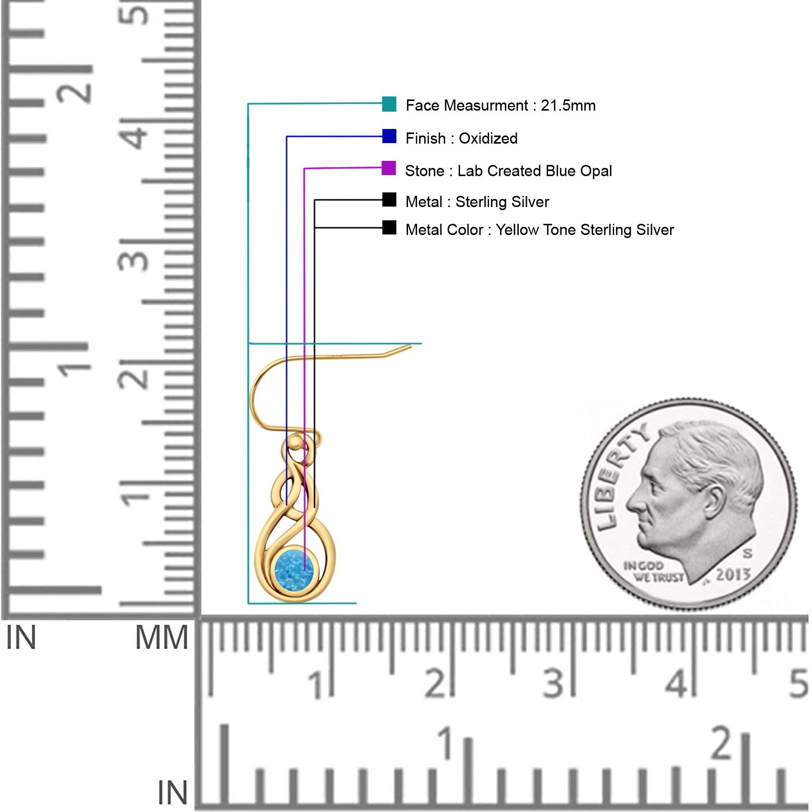 Round 21.5mm Twisted Loop Drop Fishhook Earring Oxidized Lab Created Opal 925 Sterling Silver
