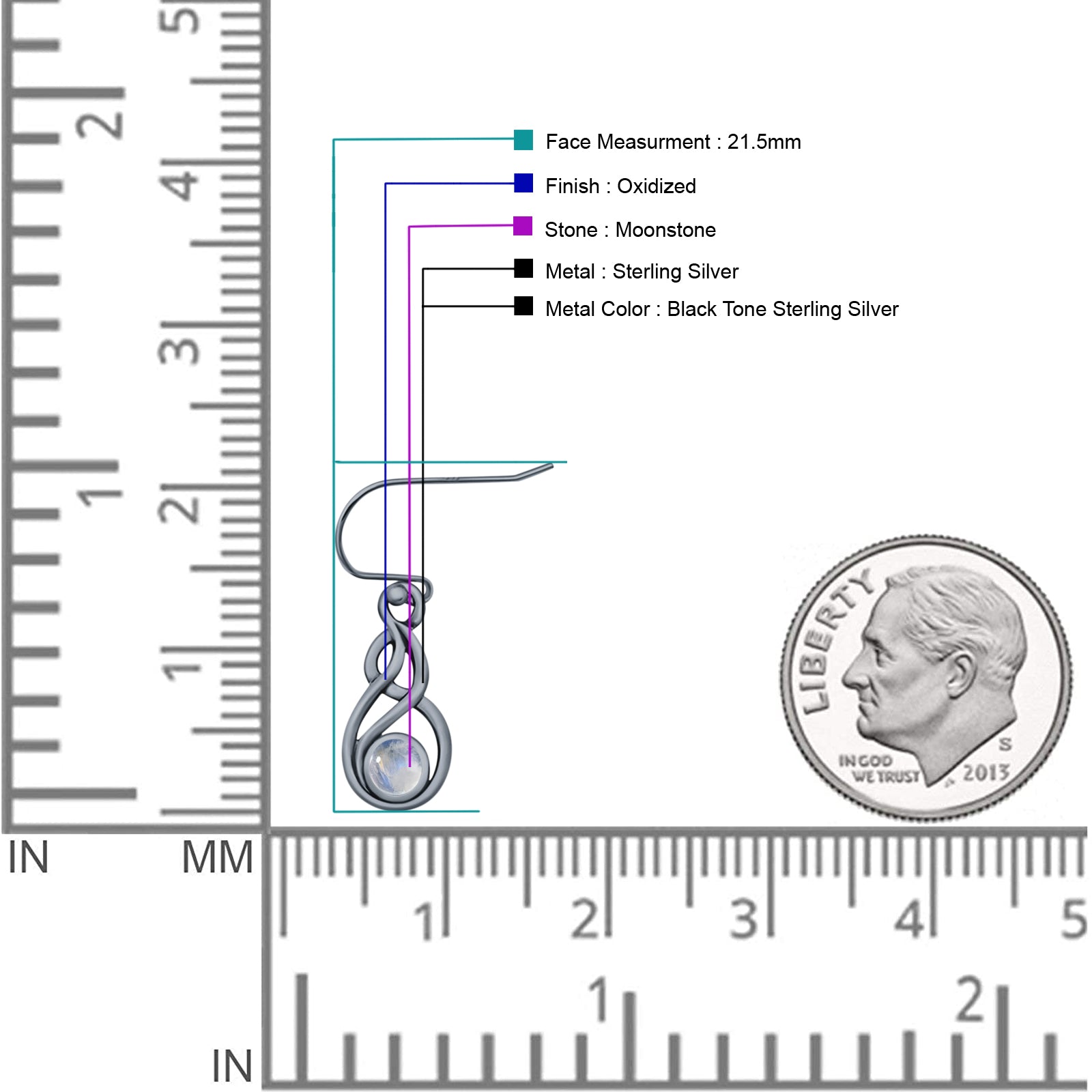 Round 21.5mm Twisted Loop Drop Fishhook Earring Oxidized Lab Created Opal 925 Sterling Silver