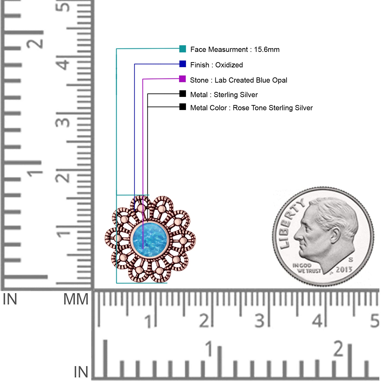 Flower Beaded 15.6mm Created Opal Stud Earring 925 Sterling Silver