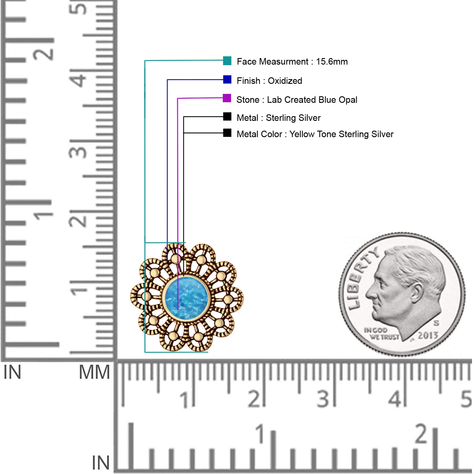 Flower Beaded 15.6mm Created Opal Stud Earring 925 Sterling Silver