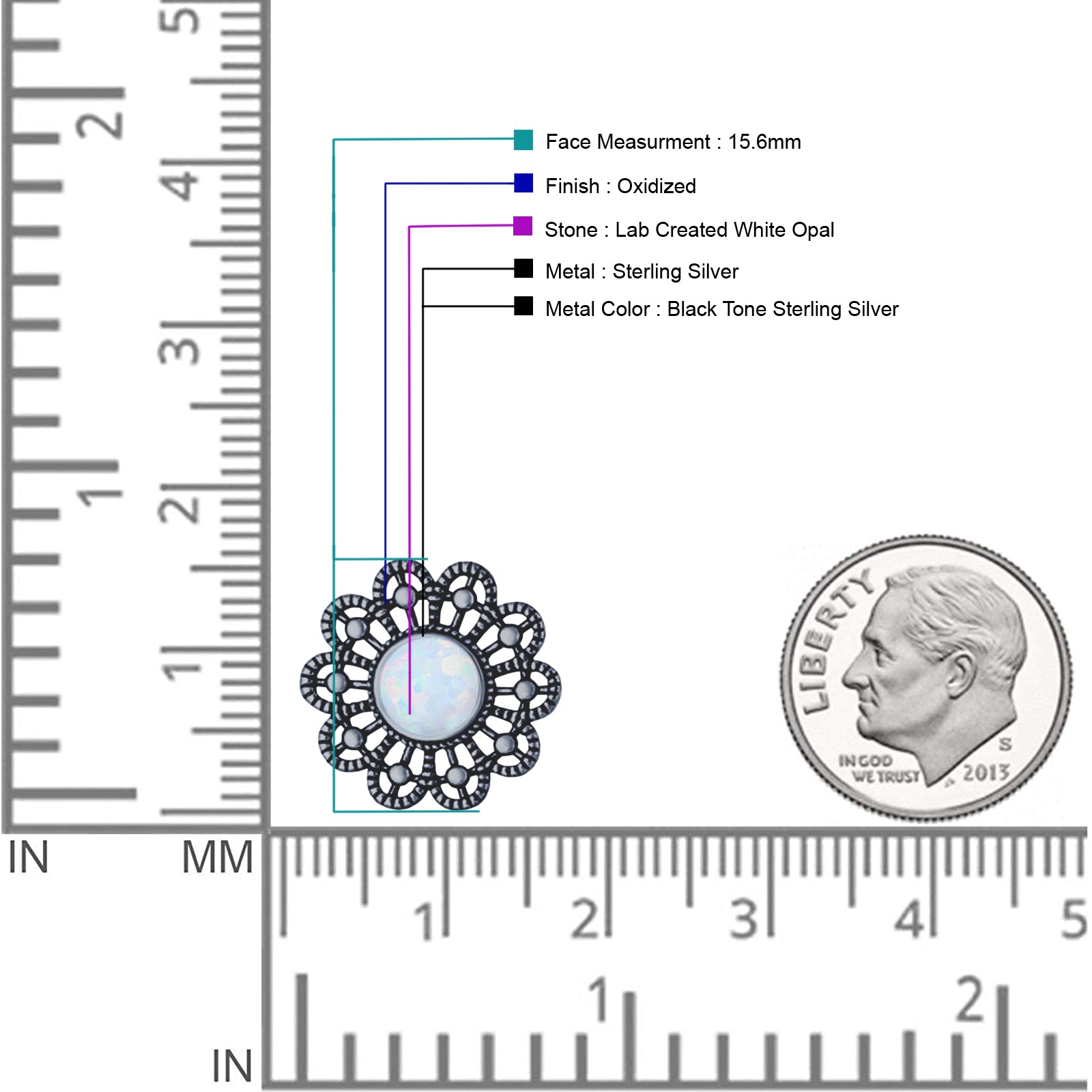 Flower Beaded 15.6mm Created Opal Stud Earring 925 Sterling Silver
