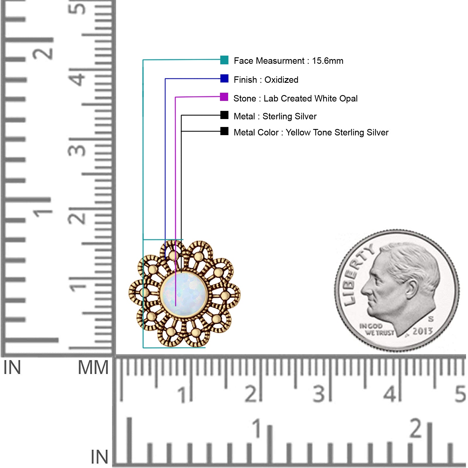 Flower Beaded 15.6mm Created Opal Stud Earring 925 Sterling Silver